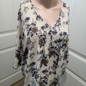 Fun 2 Fun Plus Size 1X Dark Teal Floral Print Women's Top